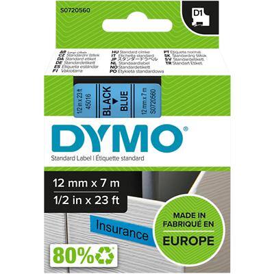 Dymo D1 S0720560 / 45016 Authentiek Labeltape Zelfklevend Zwart op blauw 12 mm x 7m