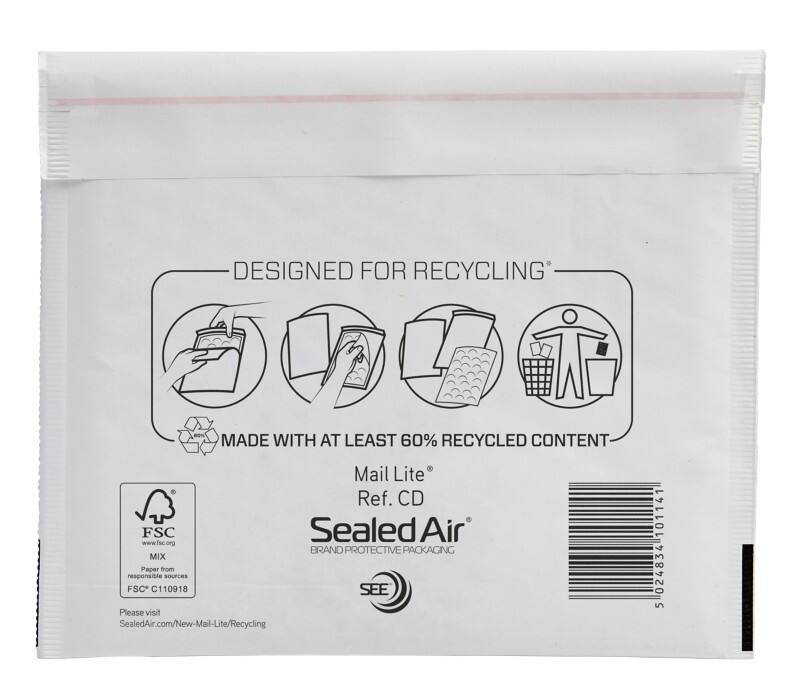 Mail Lite Luchtkussenenveloppen CD Wit Zonder Venster 180 (B) x 160 (H) mm Kleefstrip 79 g/m² 10 Stuks