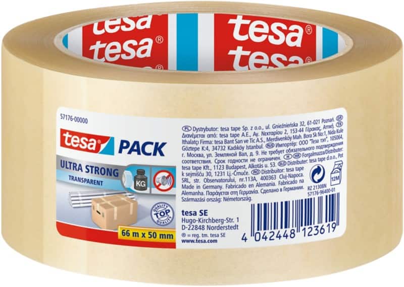 tesa Verpakkingstape tesapack Ultra Strong Transparant 50 mm (B) x 66 m (L) PVC (Polyvinylchloride)