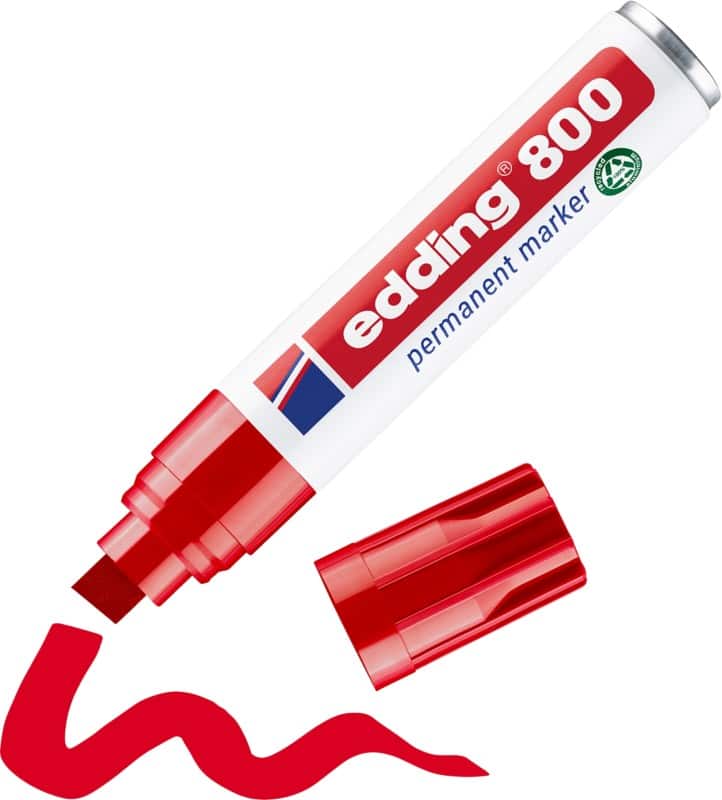 edding 800 Permanentmarker 100% Gerecycled Extra breed Beitelpunt 4 - 12 mm Rood Navulbaar Waterbestendig