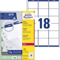 Avery UltraGrip Adresetiketten L7161-100 Klevend A4 Wit 63,5 x 46,6 mm 100 Vellen à 18 Etiketten