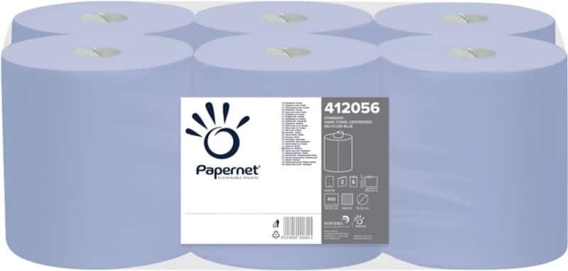 Papernet Standard Recycled 100% Handdoek Rol Blauw 2-laags 412056 6 Rollen à 135 m