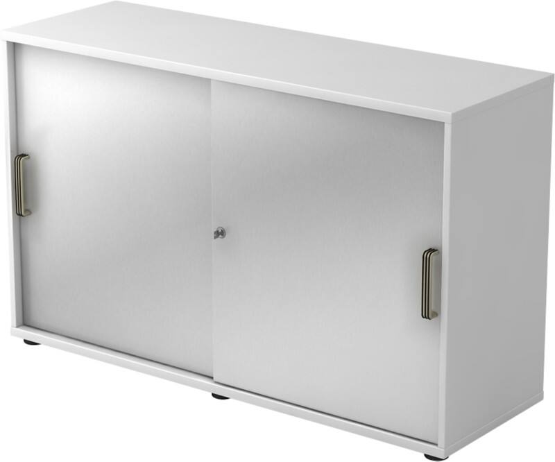 Hammerbacher Schuifdeurkast Spaanplaat 1 Plank Afsluitbaar 1.200 x 400 x 748 mm Wit, Zilver