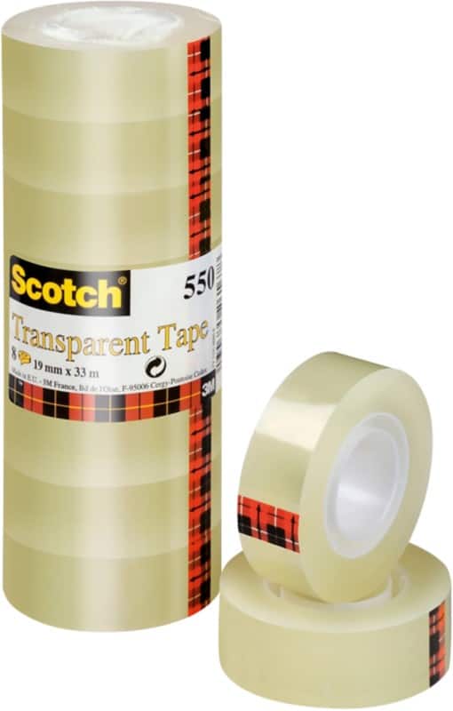 Scotch Plakband Crystal Clear 550 Transparant 19 mm (B) x 33 m (L) Zelfklevende folie 8 Rollen