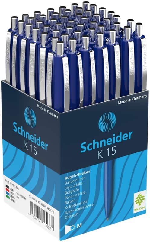 Schneider K15 Intrekbaar Balpen Blauw 0,5 mm Medium Balpen Navulbaar 50 Stuks