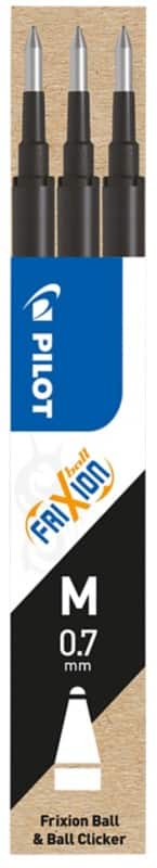 Pilot FriXion Ball Clicker Penvulling 0,35 mm Medium Kegelvormig Zwart 3 Stuks