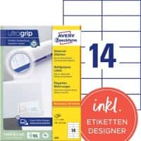 Avery UltraGrip Universele etiketten 3653 Klevend A4 Wit 105 x 42,3 mm 100 Vellen à 14 Etiketten