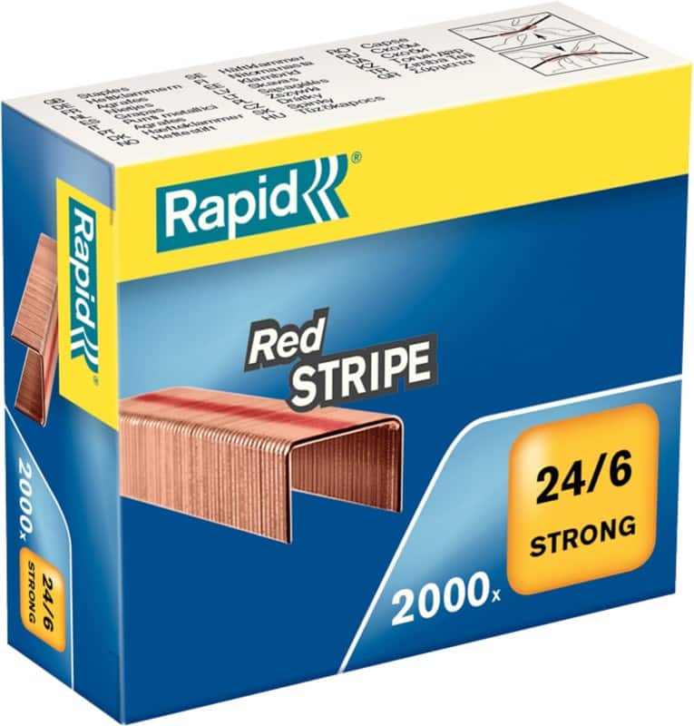 Rapid Strong Red Stripe Nietjes 24/6 11700245 Koper, Staal Koper 2000 Nietjes