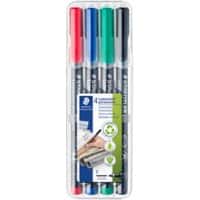 STAEDTLER Lumocolor 318 Overheadmarker 97% gerecycled Fijn Ronde punt 0,6 mm Kleurenassortiment Navulbaar 4 Stuks
