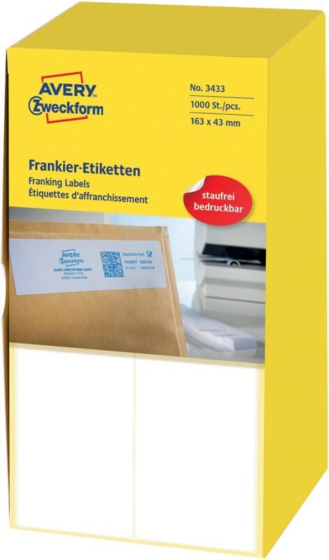 Avery Frankeeretiketten 3433 Klevend Wit 163 x 43 mm 500 Vellen à 2 Etiketten