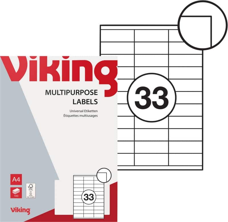 Viking Multifunctionele Etiketten 3922830 Zelfklevend Wit 70 x 25,4 mm 100 Vellen met 33 Etiketten