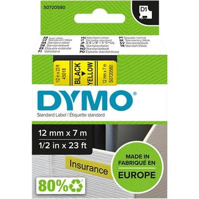 Dymo D1 S0720580 / 45018 Authentiek Labeltape Zelfklevend Zwart op geel 12 mm x 7m