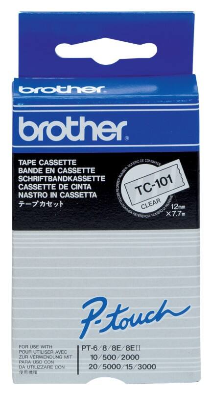 Brother TC-101 Authentiek Labeltape Zelfklevend Zwart op transparant 12 mm x 7.7m
