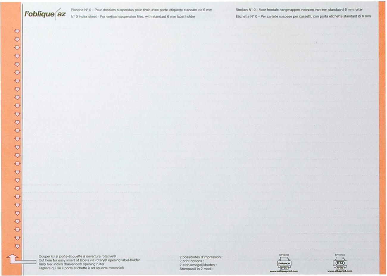 ELBA Ruiterstroken Verticaal N° 0 Oranje Papier Voor laden 294 mm 0,9 x 15,6 cm 250 Stuks