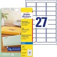 Avery Etiketten J4721-25 Klevend A4 Transparant 63,5 x 29,6 mm 25 Vellen à 27 Etiketten