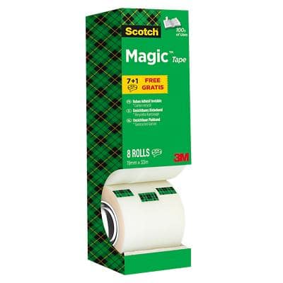 Scotch Magic Tape 810 Plakband Onzichtbaar mat 19 mm x 33 m Voordeelpak 7 rollen + 1 GRATIS