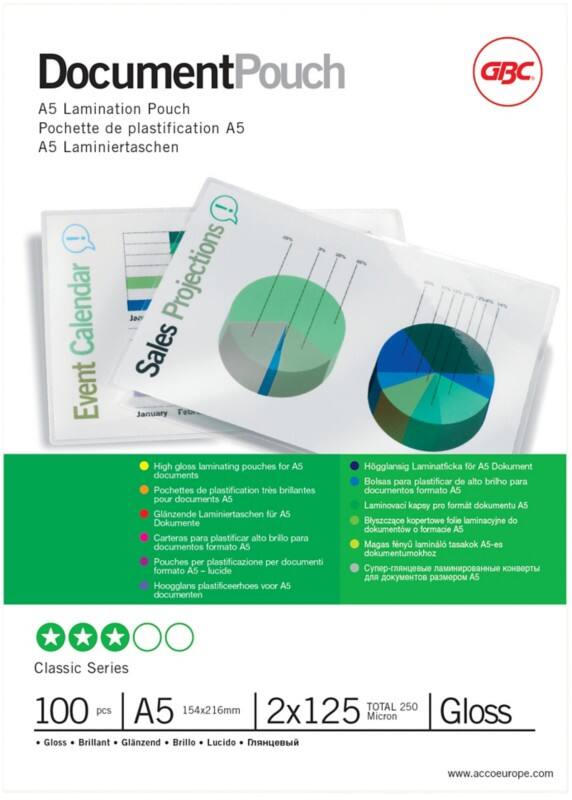 GBC Document Lamineerhoezen A5 Glanzend 125 micron (2 x 125) Transparant 100 Stuks
