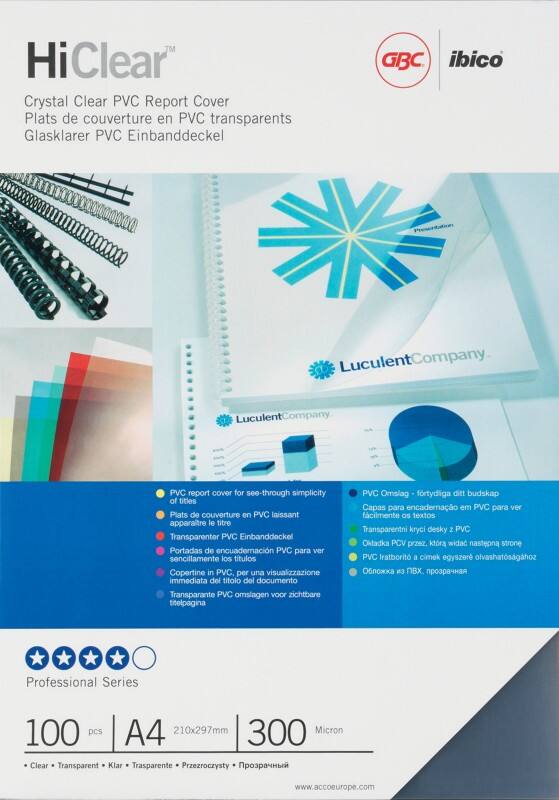 GBC Inbindkaft HiClear A4 300 micron PVC (Polyvinylchloride) Transparant 100 Stuks