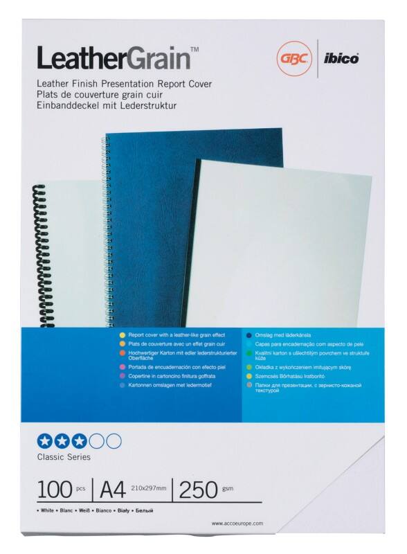 GBC Inbindkaft Leathergrain A4 250 g/m² Leertextuur Wit 100 Stuks