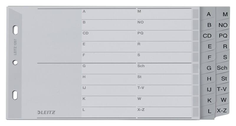 Leitz Tabbladen 1267 A5 extra breed, liggend Grijs 20 tabs Geperforeerd Polypropyleen A - Z