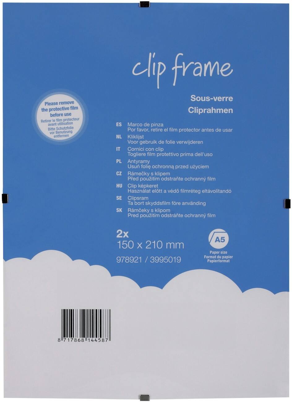 Niceday Wandmontage Clip Frame 978921 A5 150 x 210 mm transparant 2 stuks