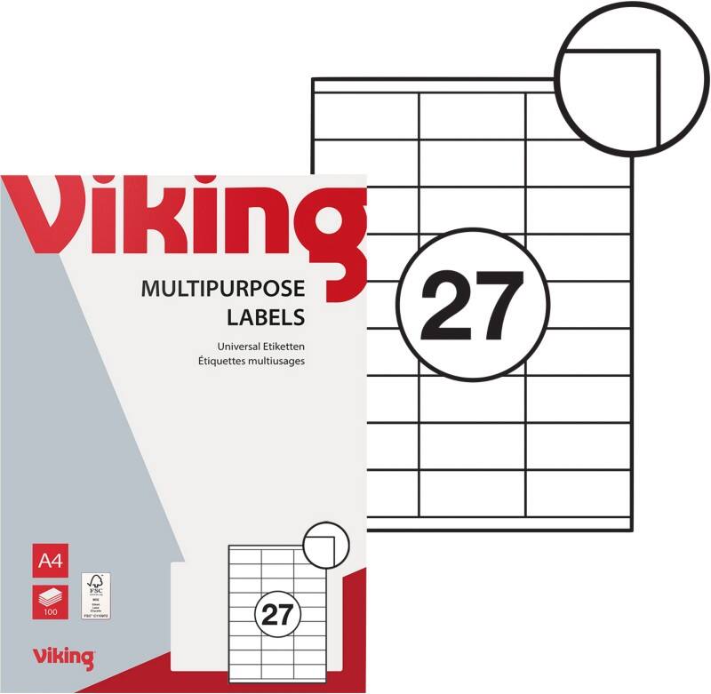 Viking Multifunctionele etiketten 3998673 Zelfklevend Wit 70 x 31 mm 2700 Stuks à 27 Etiketten