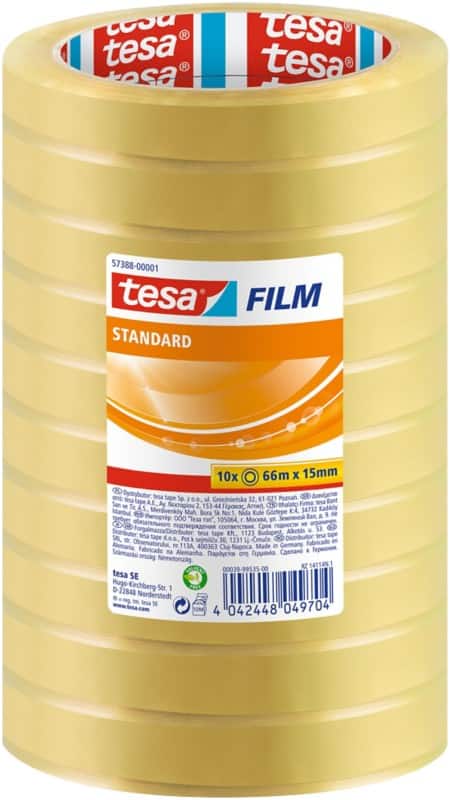 tesa Plakband tesafilm 57388 Transparant 15 mm (B) x 66 m (L) PP (Polypropeen) 10 Rollen