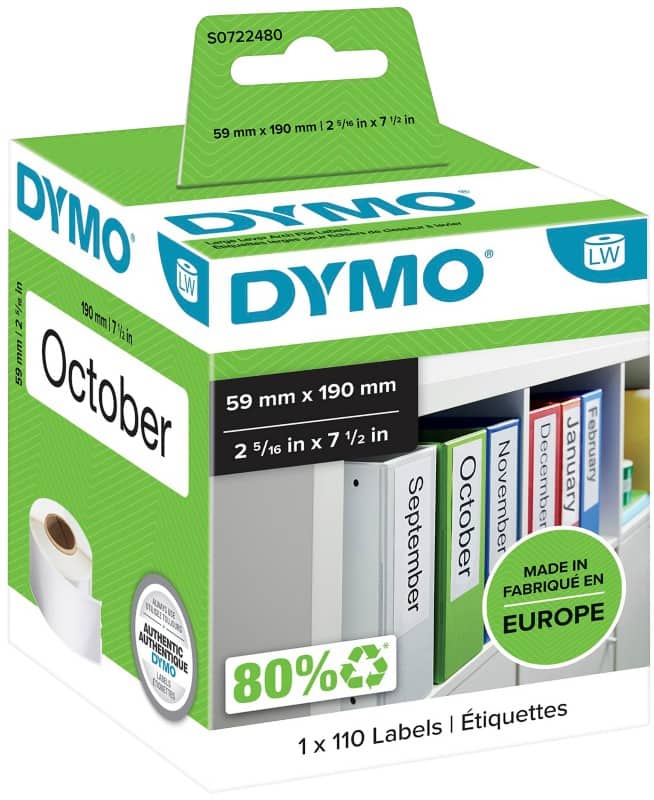 DYMO LW Ordnerrugetiketten Authentiek 99019 18433 Zelfklevend Zwart op Wit 59 x 190 mm 110 Etiketten