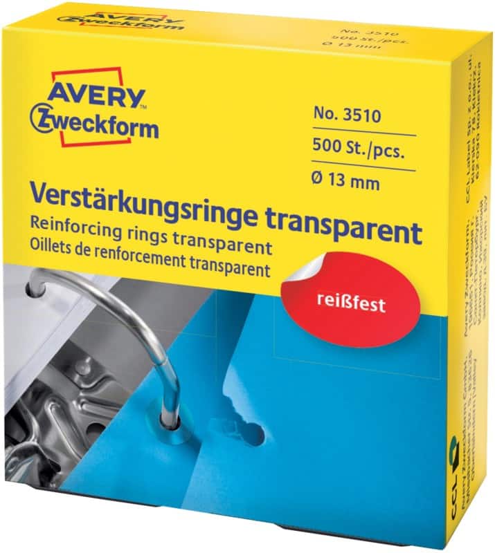 Avery Economy 3510 Versterkingsringen PP (polypropeen) Transparant 13 (Ø) mm 500 Stuks