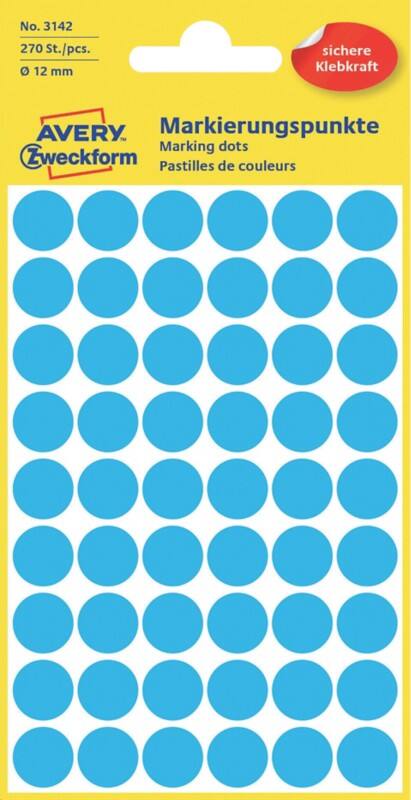 Avery Markeringspunten 3142 Klevend Speciaal Blauw 5 Vellen à 54 Etiketten
