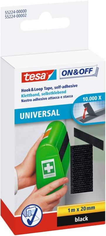 tesa Klittenband ON&OFF Universal Zwart 20 mm (B) x 1 m (L) PP (Polypropeen)