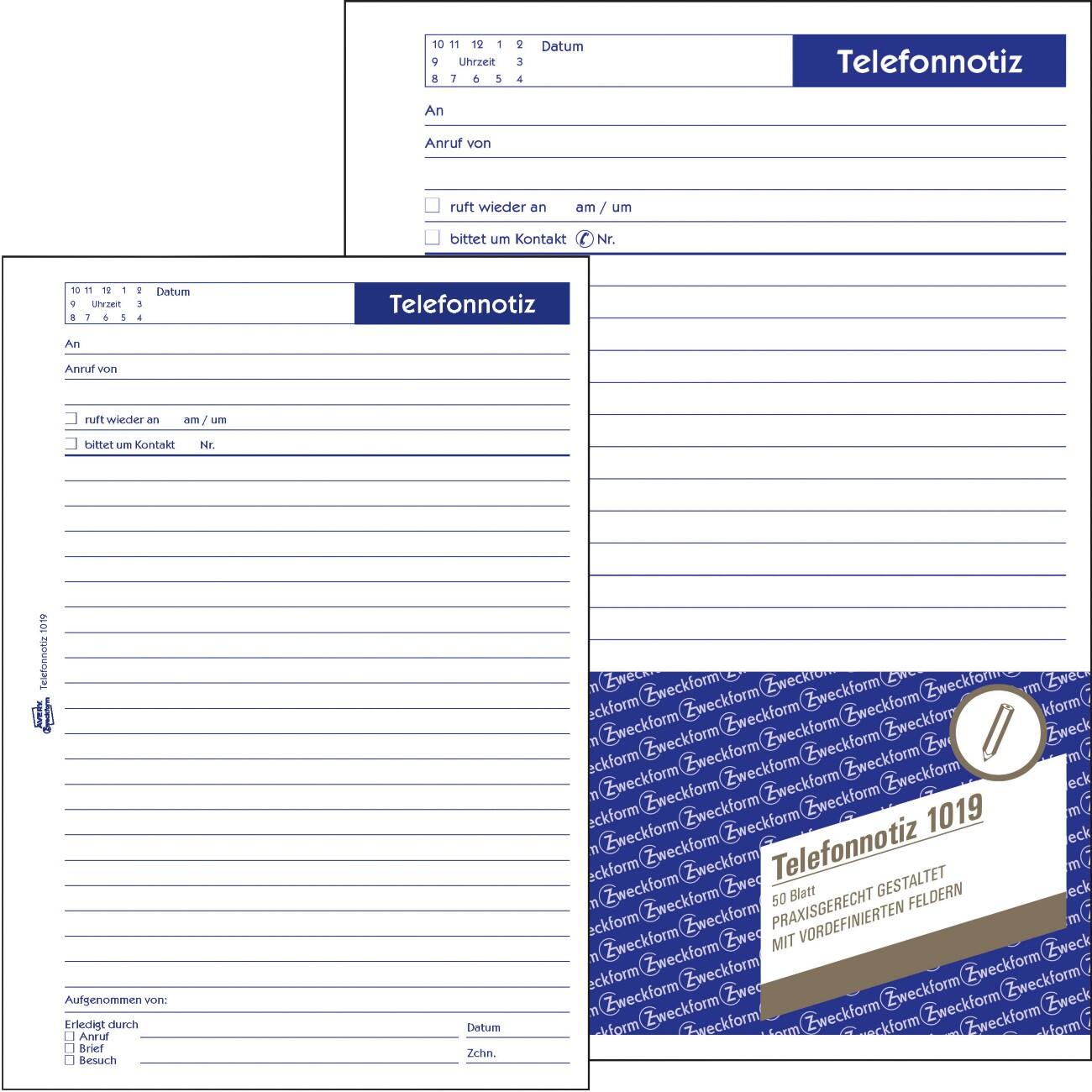 AVERY Zweckform 1019 Telefoon aantekeningen Wit A5 65 g/m² 50 Vellen