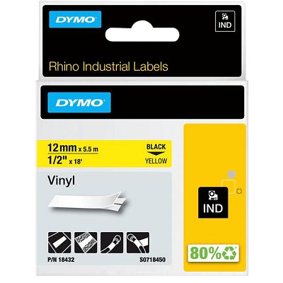 DYMO S0718450 Lettertape Vinyl Rhino Authentiek Zelfklevend Zwart op Geel 12 mm x 5,5 m 1 à 5.5 m
