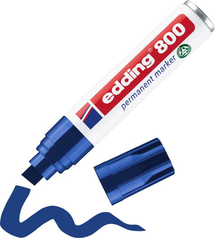 edding 800 Permanentmarker 100% Gerecycled Extra breed Beitelpunt 4 - 12 mm Blauw Navulbaar Waterbestendig