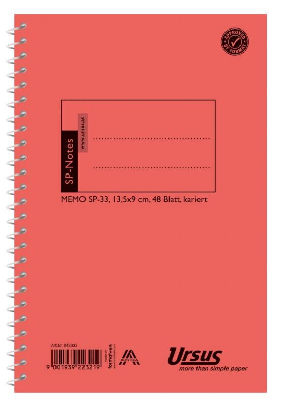 Ursus Style Schrijfblok Speciaal Geruit Spiraal gebonden Karton Rood Niet geperforeerd  96 Pagina's 48 Vellen
