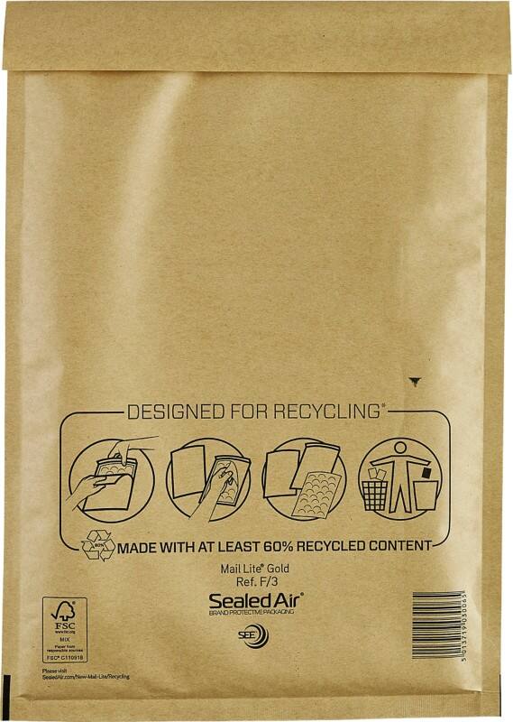 Mail Lite Luchtkussenenveloppen F/3 Goud Zonder Venster 220 (B) x 330 (H) mm Kleefstrip 79 g/m² 50 Stuks