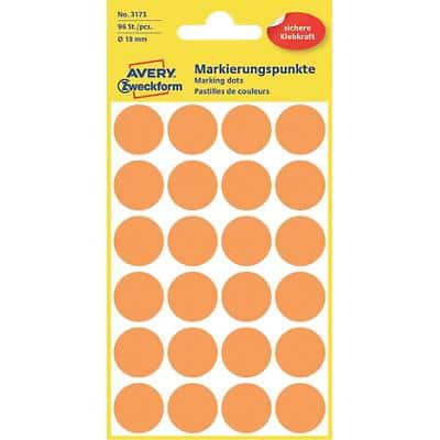 AVERY Zweckform 3173 Markeringspunten Neon oranje 18 x 18 mm 4 Vellen à 24 Etiketten