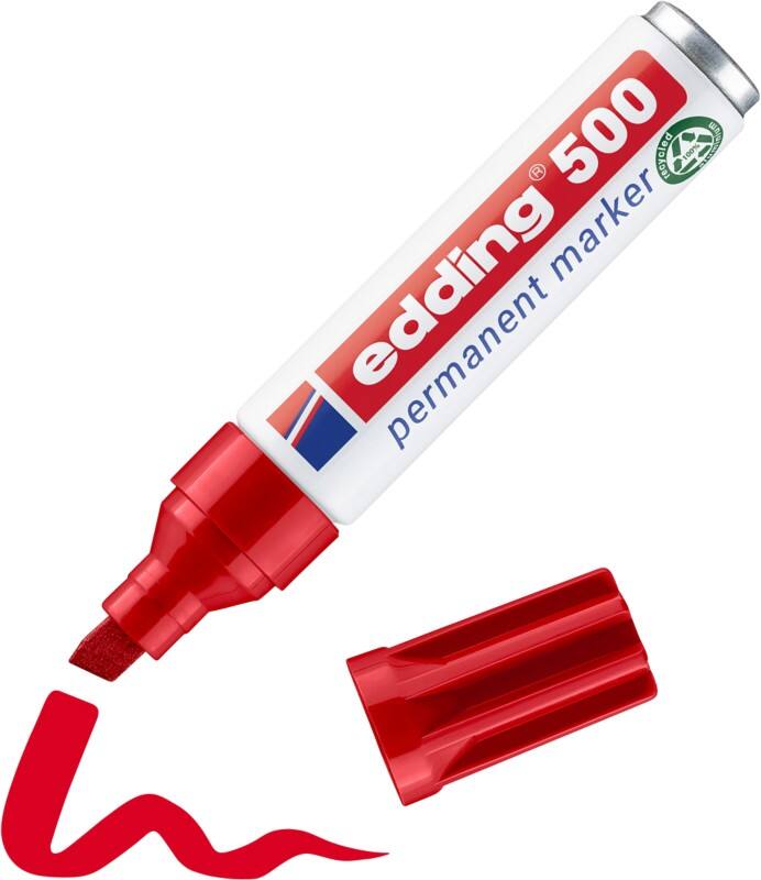 edding 500 Permanentmarker 100% Gerecycled Breed Beitelpunt 2 - 7 mm Rood Navulbaar Waterbestendig