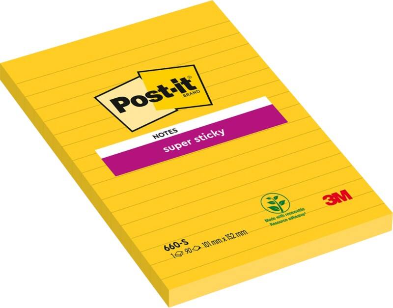 Post-it Super Sticky Notes 101 x 152 mm Geel Rechthoekig Gelinieerd 6 Stuks à 75 Vellen