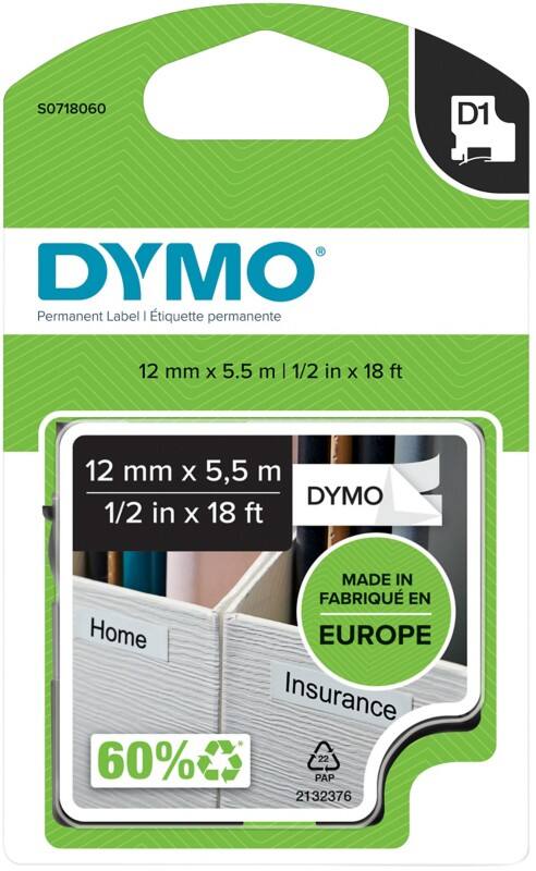 DYMO Etiketteertape Authentiek 16959 S0718060 klevend Zwart op wit 5,5 m