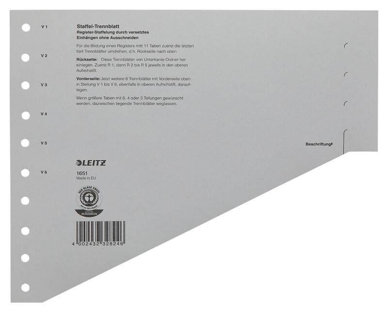 Leitz 1 tot 15 Tabbladen A4+ Grijs 15 tabs Karton 10 Gaten 1651 100 Stuks