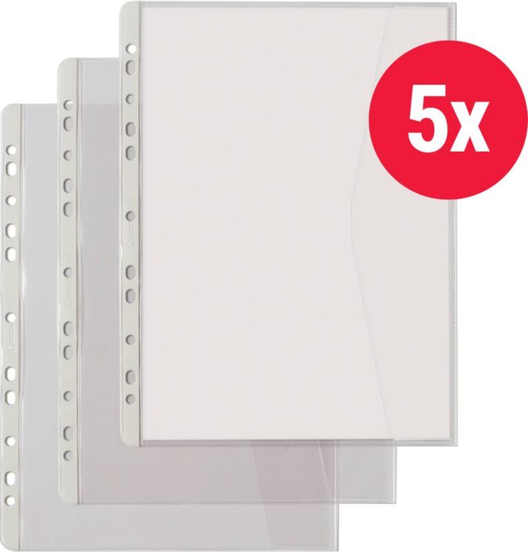 Hetzel Documenthouders A4+ Generfd Transparant 140 micron PVC (Polyvinylchloride) Rechts 11 Gaten 5 Stuks