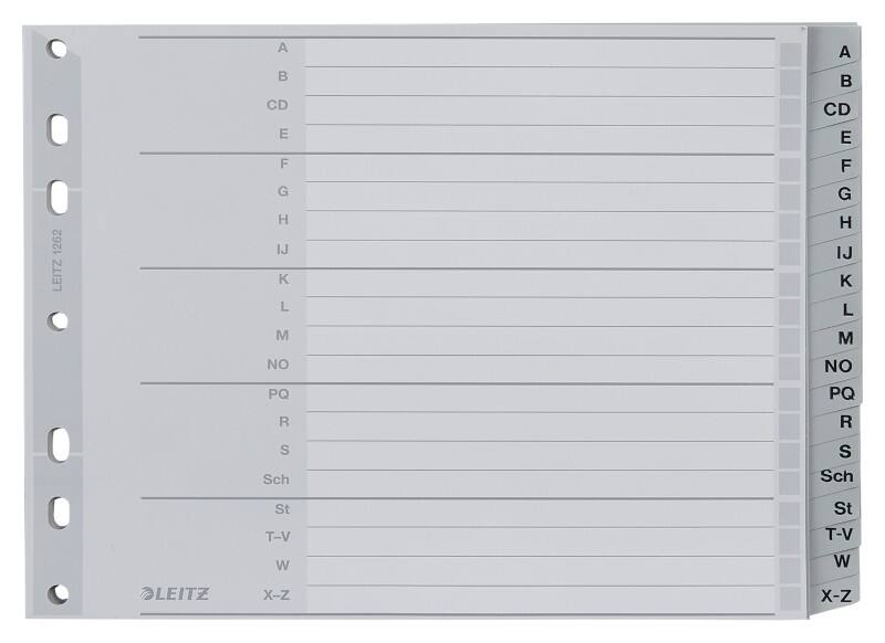 Leitz A - Z Alfabetische tabbladen  A5 Grijs 20 tabs PP (Polypropeen) 7 Gaten 1262  