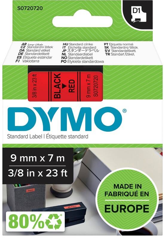 DYMO D1 Etiketteertape Authentiek 40917 S0720720 Zelfklevend Zwart op Rood 9 mm x 7 m