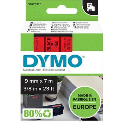 Dymo D1 S0720720 / 40917 Authentiek Labeltape Zelfklevend Zwart op rood 9 mm x 7m
