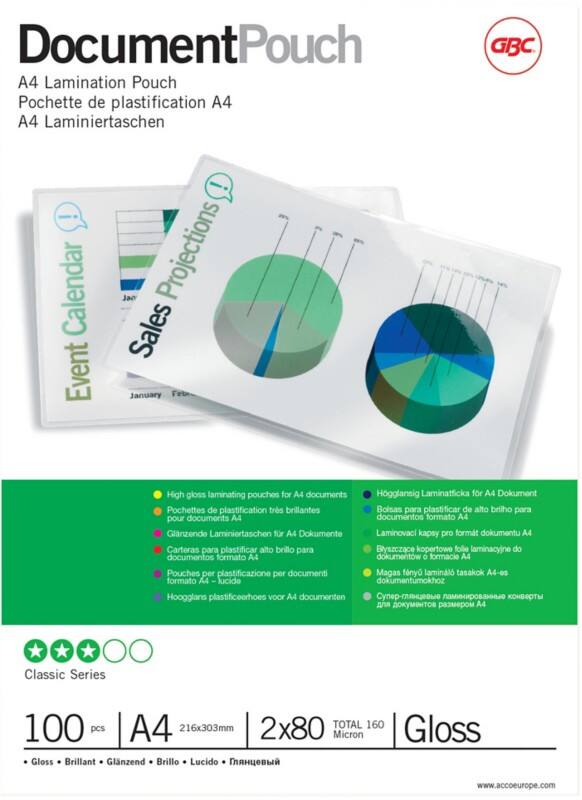 GBC Document Lamineerhoezen A4 Niet Klevend Glanzend 2 x 80 (160) micron Transparant 100 Stuks à 100 