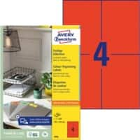 AVERY Zweckform 3456 Multifunctional Etiketten 105 x 148 mm Rechthoekig Rood 100 Vellen van 4 Etiketten