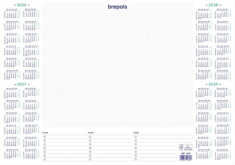 Brepols deskmate bureaukalender 2024, 2025, 2026, 2027, 2028 nederlands, frans, duits, engels 35 (b) x 0,5 (d) x 50 (h) cm wit 40 vellen