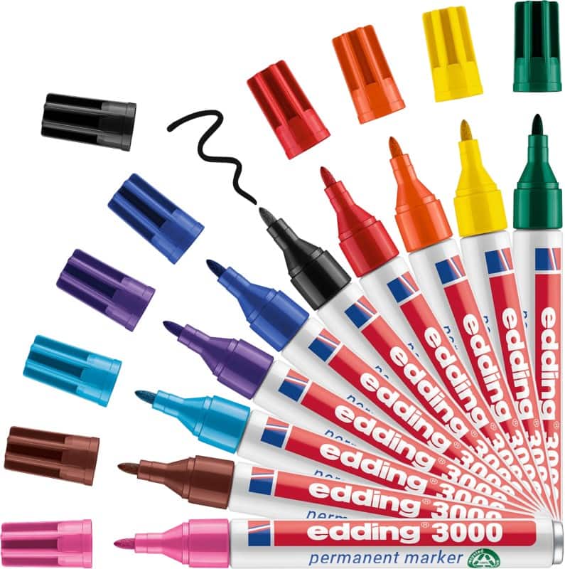 edding 3000 Permanentmarker 100% Gerecycled Medium Ronde punt 1,5 - 3 mm Kleurenassortiment Navulbaar Waterbestendig 10 Stuks
