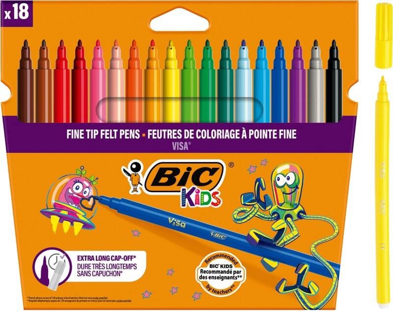 BIC Visa Viltstift  -   Fijn Kleurenassortiment 18 Stuks